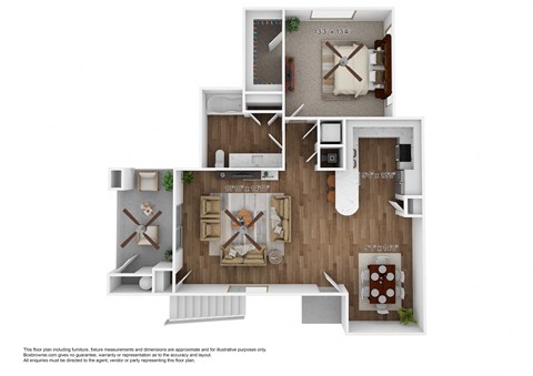Floor plan for 1 bed, 1 bath, 1009 sqft